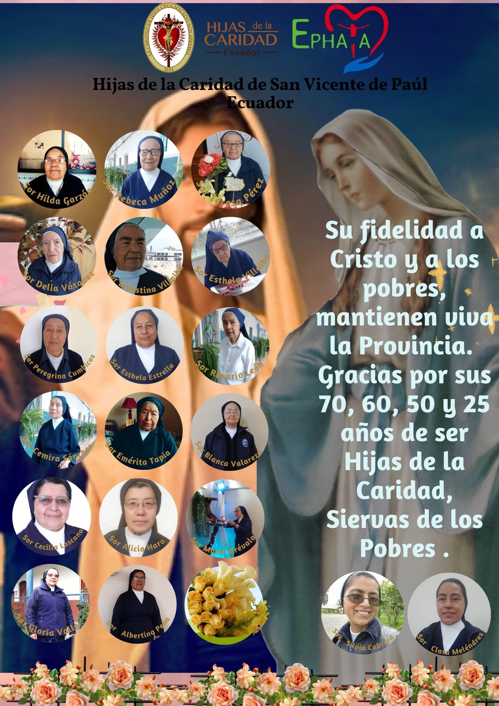 ANIVERSARIO VOCACIONAL: 70,60,50 Y 25 AÑOS DE SERVIR A CRISTO EN LOS POBRES COMO HIJAS DE LA CARIDAD.